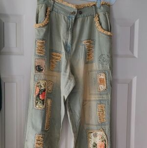 Paper Lace Boho Patchwork Pants with Floral Accents